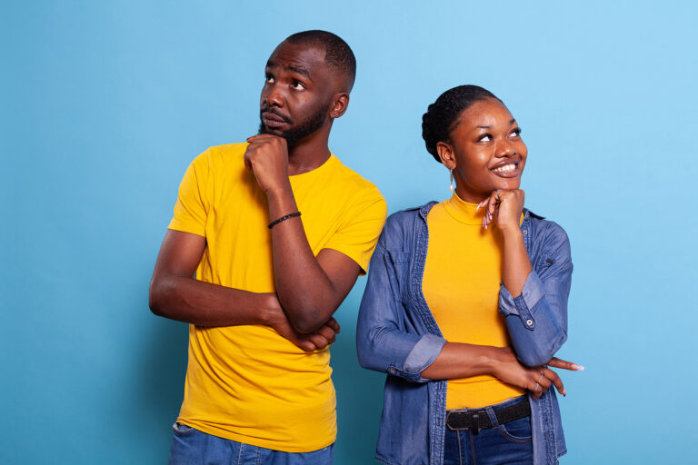Pink Flags? What Are They? 1 bigstock Pensive Couple Brainstorming I 448296043